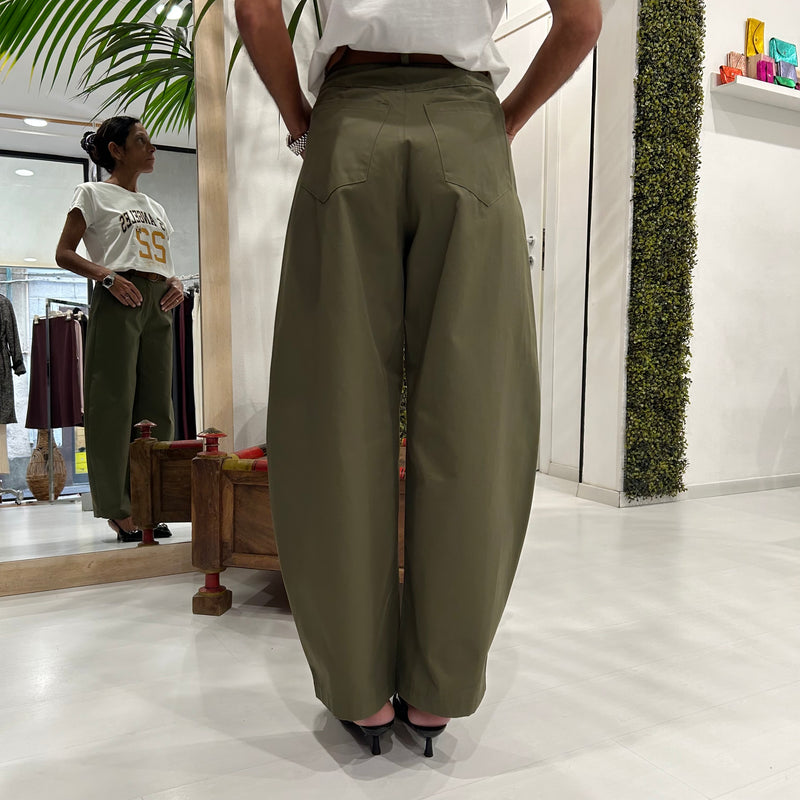 VICOLO - PANTALONE BARREL VERDE MILITARE