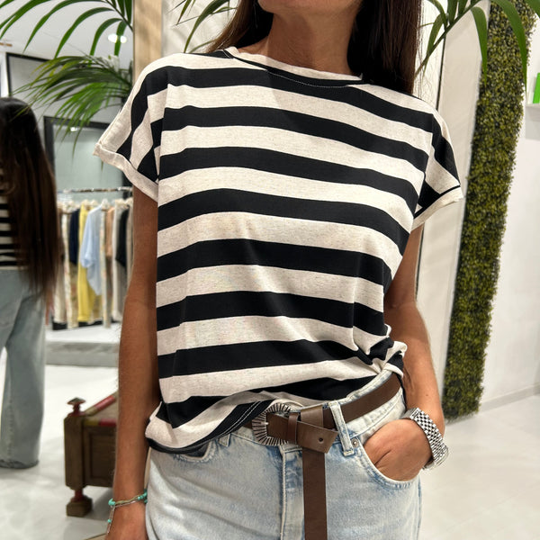 DIXIE - T-SHIRT RIGHE MISTO LINO + COLORI