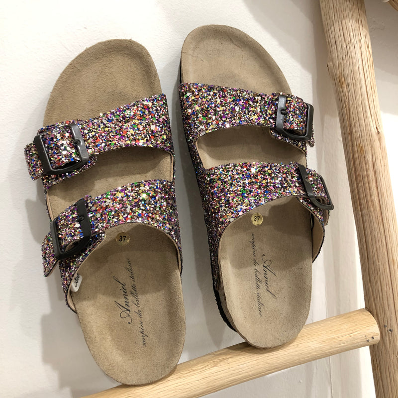 ANNIEL - SANDALO DOPPIA FASCIA MULTIGLITTER
